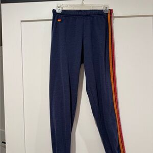 Aviator Nation Navy Leggings with Rainbow Side Stripes